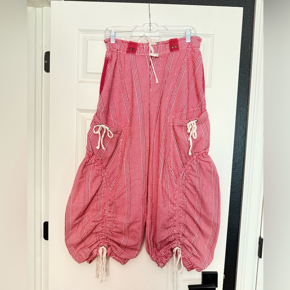 Free People “Outta Sight” Parachute Pants – Red & Cream Stripe (Size Medium )